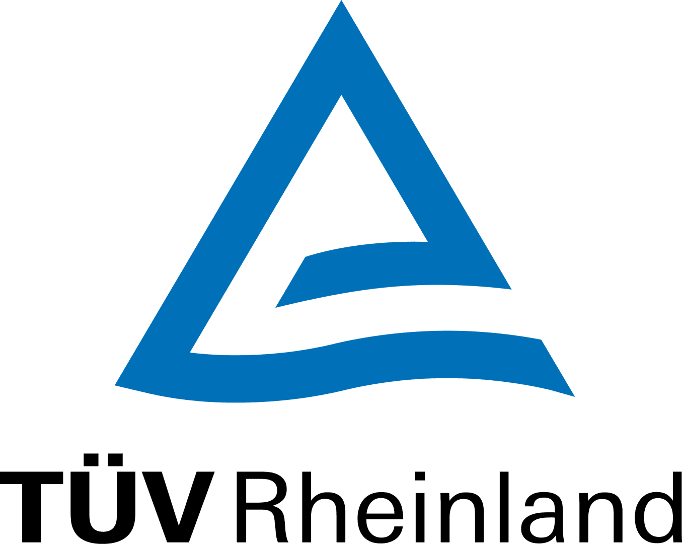 Das TÜV Rheinland-Logo zeigt ein stilisiertes blaues Dreieck mit geschwungenen Linien im Inneren, über dem schwarzen Text "TÜV Rheinland" auf hellem Hintergrund.