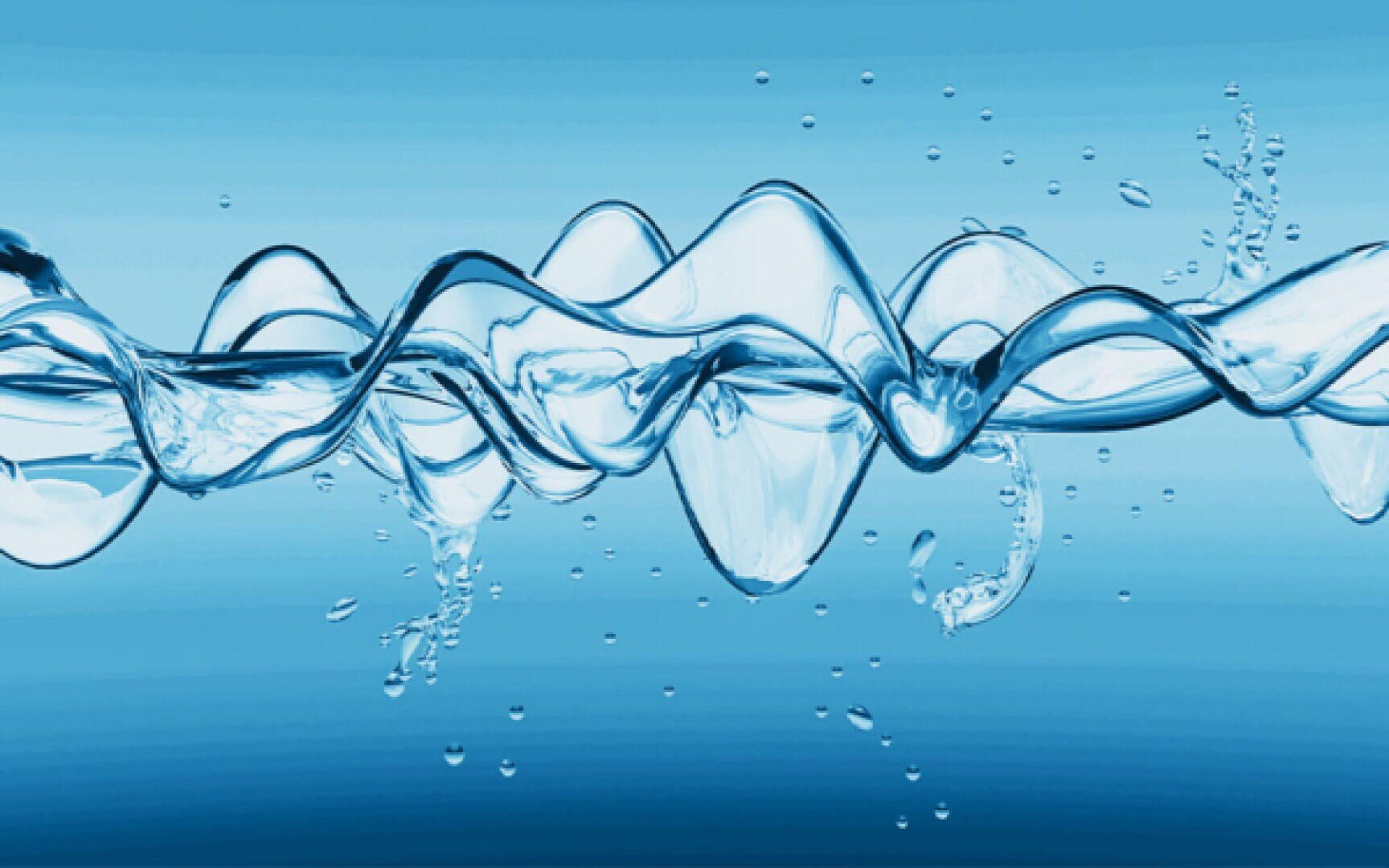 A stylized, artistic image of a clear wave of water with droplets, set against a blue gradient background. The water appears fluid and wavy, creating a sense of motion and freshness.