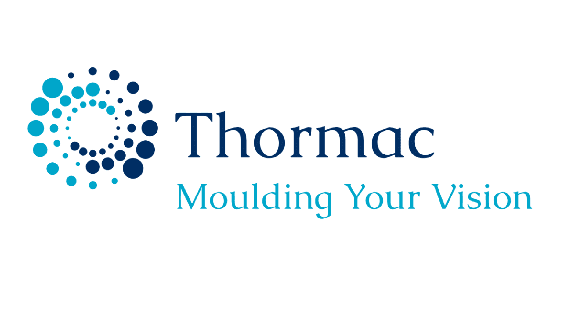 Das Thormac-Logo zeigt links ein kreisförmiges Muster aus blauen Punkten und den Text „Thormac“ in Dunkelblau und „Moulding Your Vision“ in Hellblau auf weißem Hintergrund.