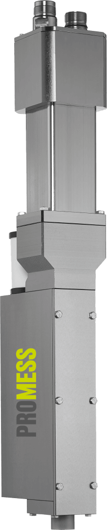 An industrial component made of stainless steel with a rectangular shape, tubes on the top and screws on the sides. The word PROFESS can be seen in yellow lettering on the side wall.