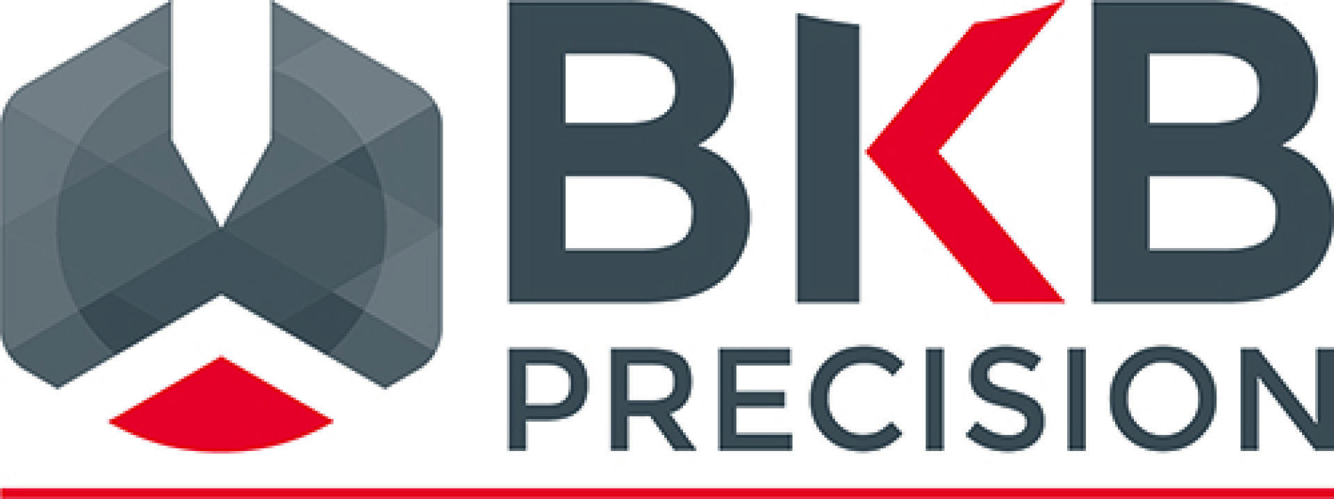 Logo von BKB Precision mit einem geometrischen grau-roten Sechsecksymbol auf der linken Seite, mit BKB in fetten grauen Buchstaben, dem K in Rot und PRECISION in kleineren grauen Buchstaben darunter.