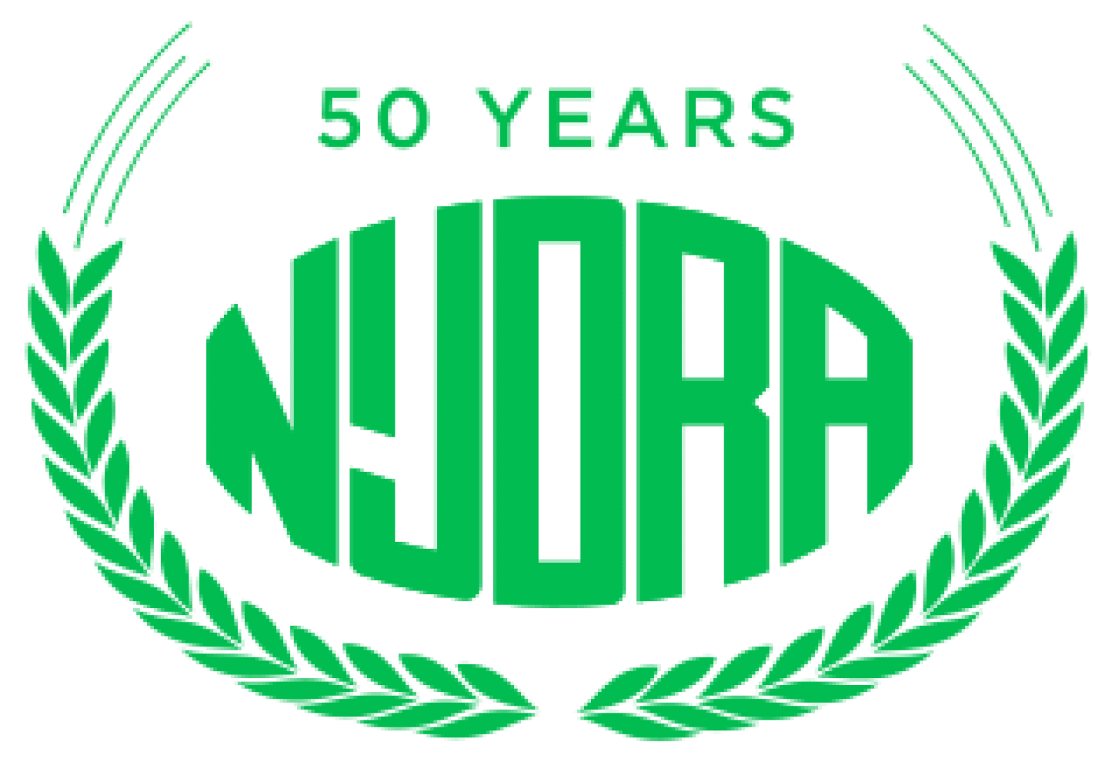 Green logo with “NYOFA” in bold letters inside an oval, surrounded by laurel branches. Above the oval, it says “50 YEARS.”.