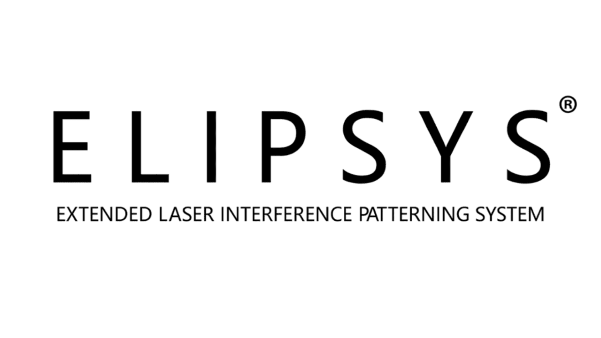 Black text on a white background reads ELIPSYS with smaller text below stating EXTENDED LASER INTERFERENCE PATTERNING SYSTEM. A registered trademark symbol appears next to ELIPSYS.