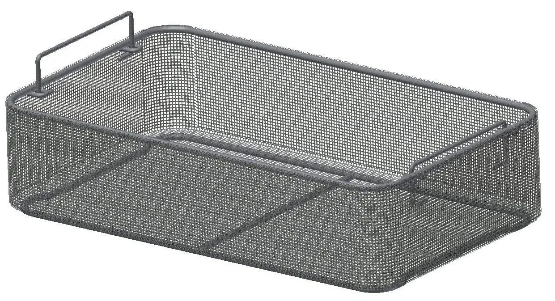 A rectangular metal wire mesh basket with two handles, shown in a three-quarter view on a white background.