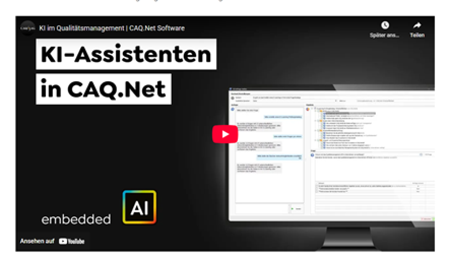 Screenshot der CAQ.Net Software mit Fokus auf KI-Funktionen