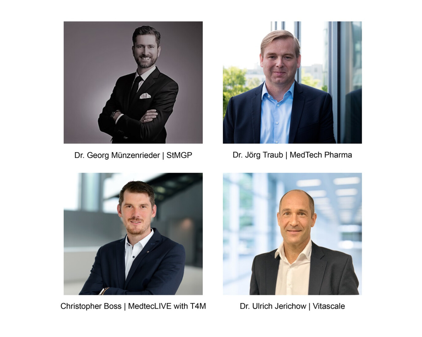 Collage mit Dr. Georg Münzenrieder, Dr. Jörg Traub, Christopher Boss und Dr. Ulrich Jerichow